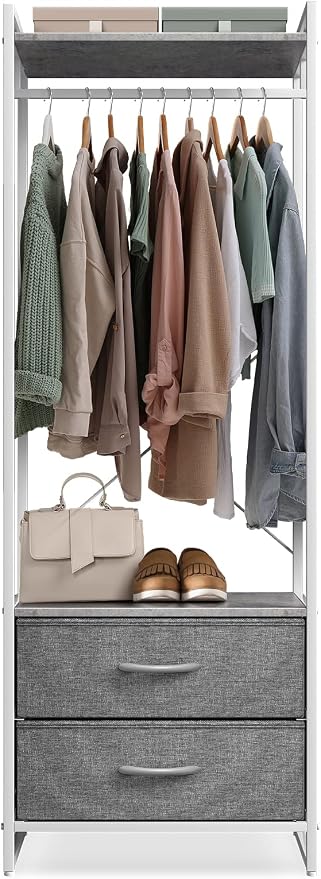 Sorbus Clothing Rack with Drawers - Clothes Stand Dresser - Wood Top, Steel Frame, & Fabric Drawers - Tall Closet Storage Organizer - Garment Rack for Hanging Shirts, Dresses, & Jackets - Image 4