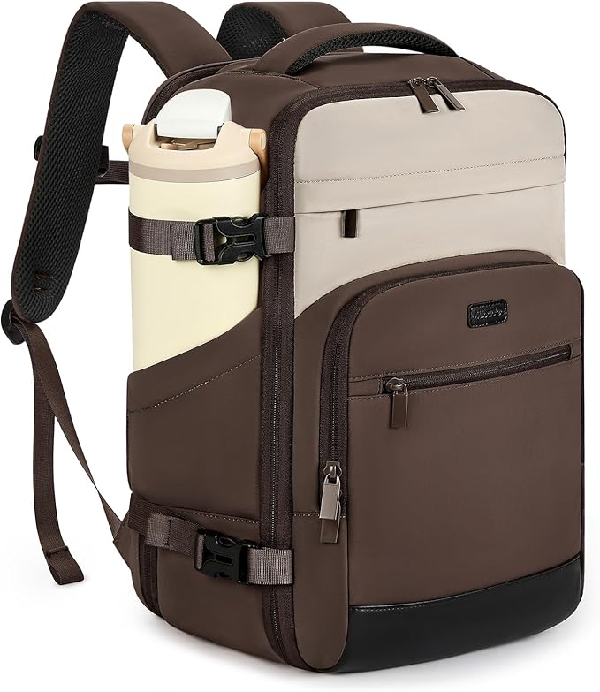 mibasies 30L Travel Backpack for Women & Men: Flight Approved Carry On Backpack, TSA Personal Item Bag with Water Bottle Pocket, Weekender Essentials Backpacks fits 15.6" Laptop - Black Coffee by mibasies