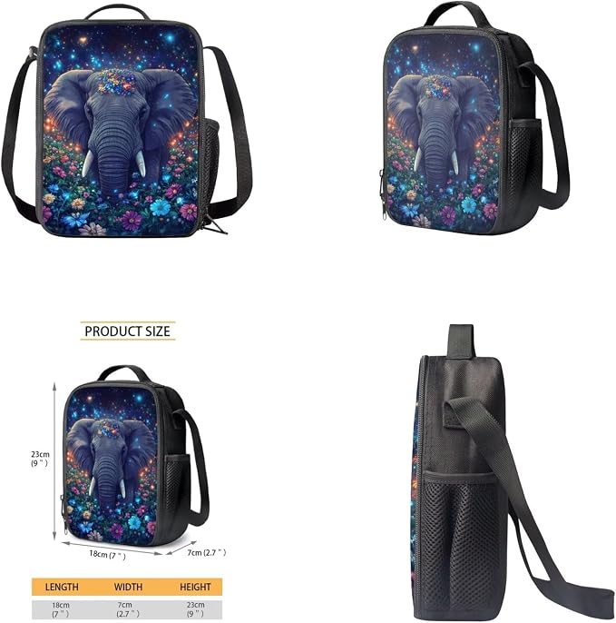 Aesthetic Elephant Backpack for Kids Girls Backpack with Lunch Box Water Bottle Holder and Large Pencil Case 4PCS Set Bookbag with Front Pocket 17 inch Lightweight School Bag with Side Pocket - Image 4