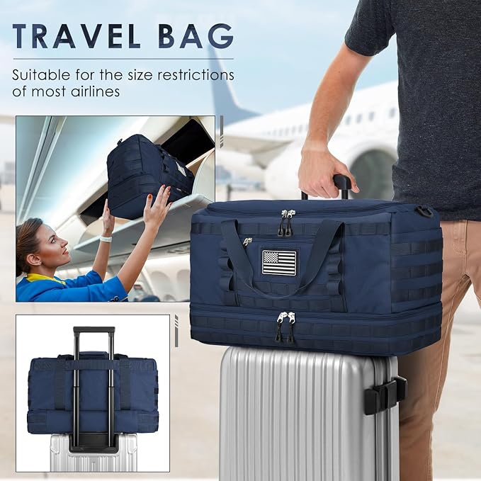 Travel Bag for Men Women, Gym Bag & Tactical Duffle Bags for Travel, Carry on with Toiletry Bag and Shoe Compartment, Weekender Overnight Trip with Wet Pocket for Workout Medical, Blue - Image 5