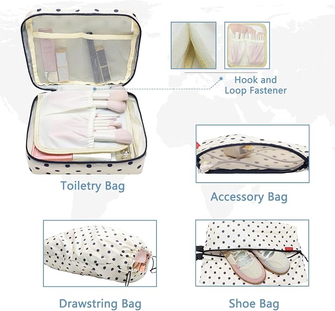 U+U 10 Set Compression Packing Cubes - Travel Organizers with Laundry Bag, Space-Saving Suitcase Organizer, Expandable Packing Organizers for Travel Essentials (Polka Dot) - Image 3