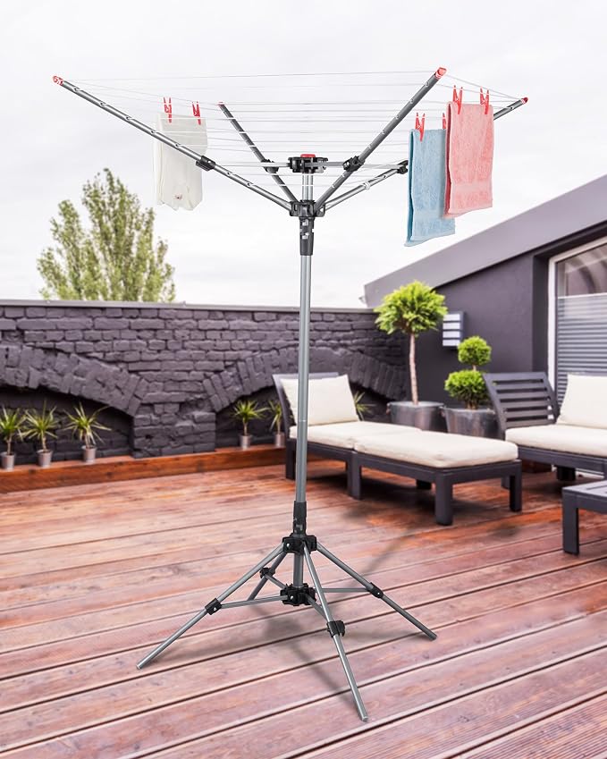 STORAGE MANIAC Portable Umbrella Clothes Drying Rack 8 Lines with 82 Feet Drying Space, Steel Frame & Adjustable Height, 4-arm Umbrella Clothesline for Laundry, Collapsible Indoor & Outdoor Drying - Image 7