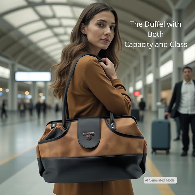BORSALI Duffel Bag for Women, Vegan Leather Travel Set, RFID Wallet, Brown | Travel Carry On Duffel, Vegan Leather Personal Item, RFID- Blocking Travel Wallet Included, Packing Cubes & Shoe Covers - Image 5