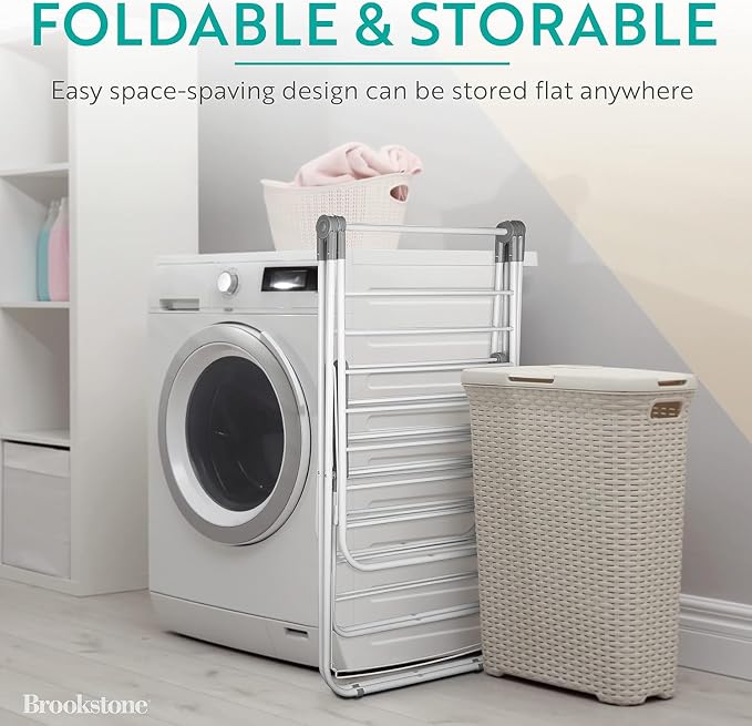 Brookstone 2 Tier Folding Rack - Indoor/Outdoor Collapsible Clothes Dryer Stand Laundry or Shoe Rack, Heavy Duty Freestanding Garment Hanger, Foldable, Clothing Drying Rack, White - Image 2