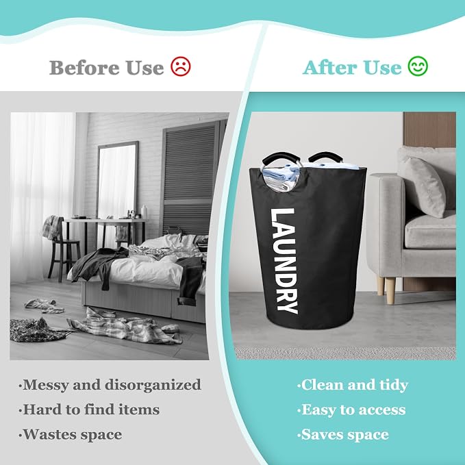 WOOHA 125L Large laundry basket,Collapsible laundry hamper, Tall Clothes Baskets Folding Washing Bin Foldable Fabric Hamper Bags for Bedroom, Closet,Bathroom,College,laundry bag,Black - Image 6