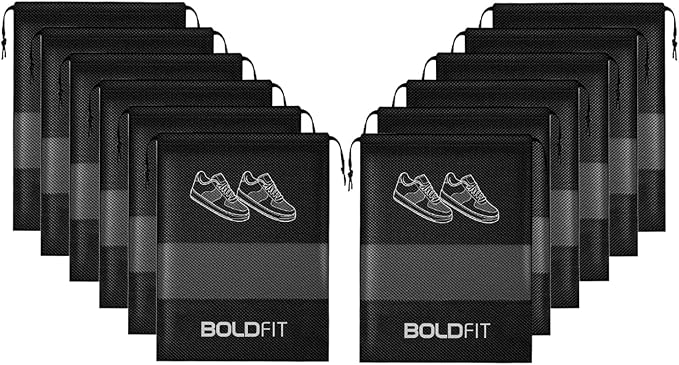 Boldfit Shoe Bags for Travel Essentials, Portable Dust-Proof Shoe Storage Covers for Packing, Travel Organizer for Women & Men, Shoe Bags with Rope, Pack of 12 by BoldFit