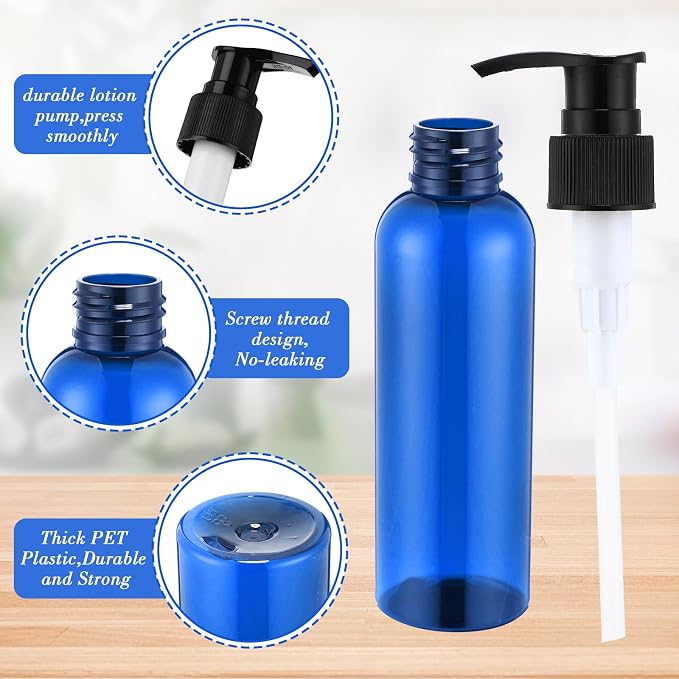 Nuenen 48 Pcs Refillable Empty Lotion Bottles 4oz/120ml Plastic Pump Bottles Conditioner Shampoo Dispenser Leak Proof Pump Container for Body Wash, Creams, Liquid Soap(Black and Blue) - Image 3
