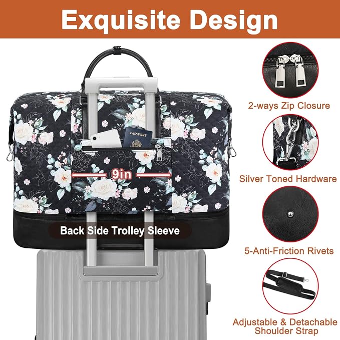 Travel Weekender Bag for Women, 21" Overnight Bag with Shoe Compartment 50L Large Travel Duffel Bag Carry On Tote for Weekend, Overnight, Business Trips, Water Resistant - Image 5