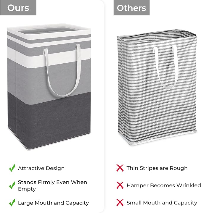 HomeHacks 2-Pack Large Laundry Basket, Waterproof, Freestanding Laundry Hamper, Collapsible Tall Clothes Hamper with Extended Handles for Clothes Toys in the Dorm and Family Gradient Grey, 88L - Image 3