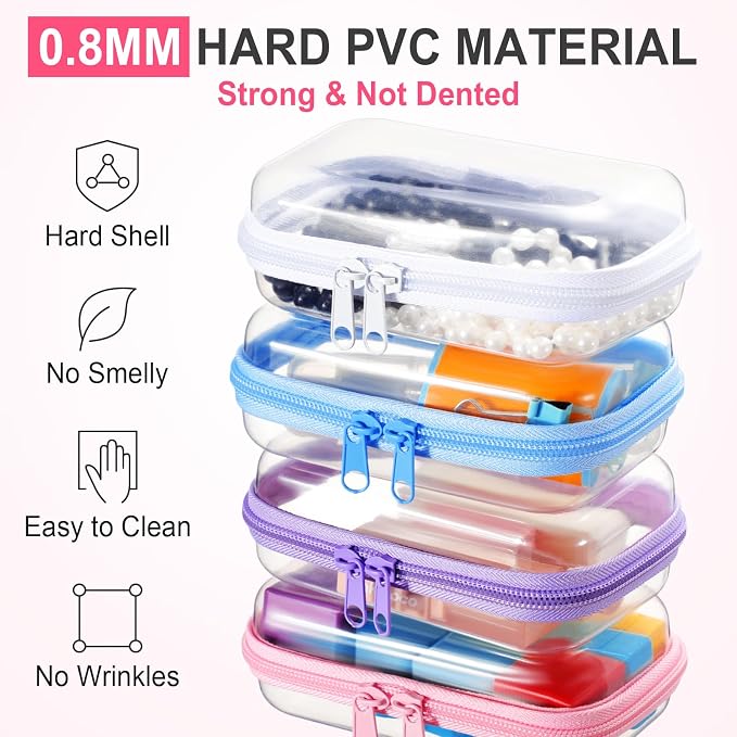 Hoolerry 4 Pcs Hard Clear Zipper Case Makeup Bags Plastic Zipper Pouch Transparent Storage Box Containers for Cosmetics, Snacks, Building Blocks, Puzzles(Clear,5 x 3 x 2 in,Multicolor) - Image 4