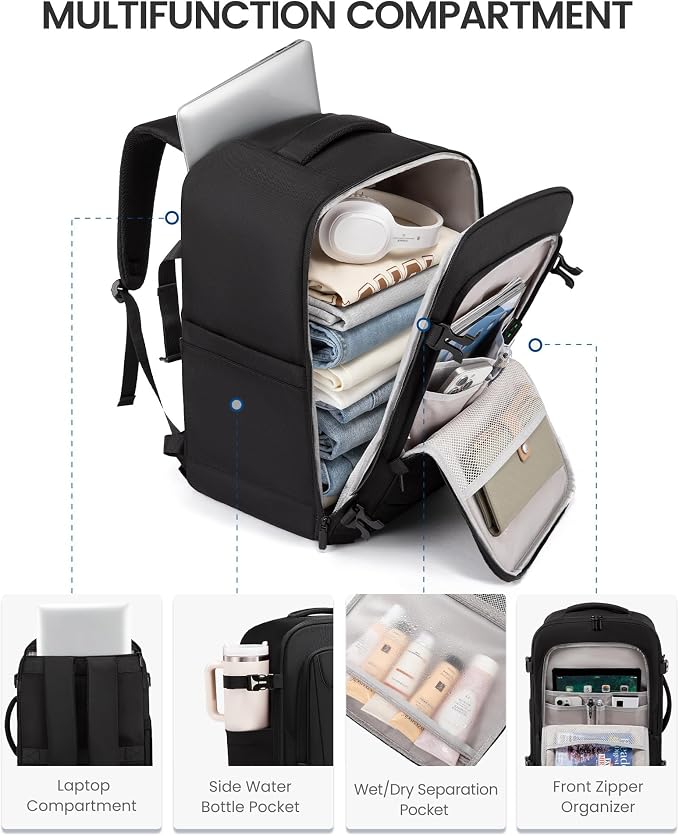 LOVEVOOK Travel Backpack for Men Women, 35L Carry on Backpack Flight Approved with 3 Packing Cubes, Large Personal Item Bag Fits 15.6 inch Laptop for Business Trip Weekender, Overnight Daypack, Black - Image 4