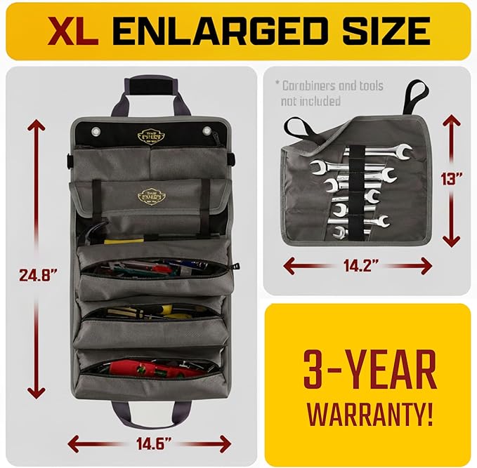Ryker PRO Heavy Duty Motorcycle Tool Roll Up Bag w/Socket Wrench Organizer | Official Off Road Roll Up Tool Bag Waterproof Pouches and Pocket Labels. Overland Gear Tools Bag Kit for Contractor, Mechanic - Image 2