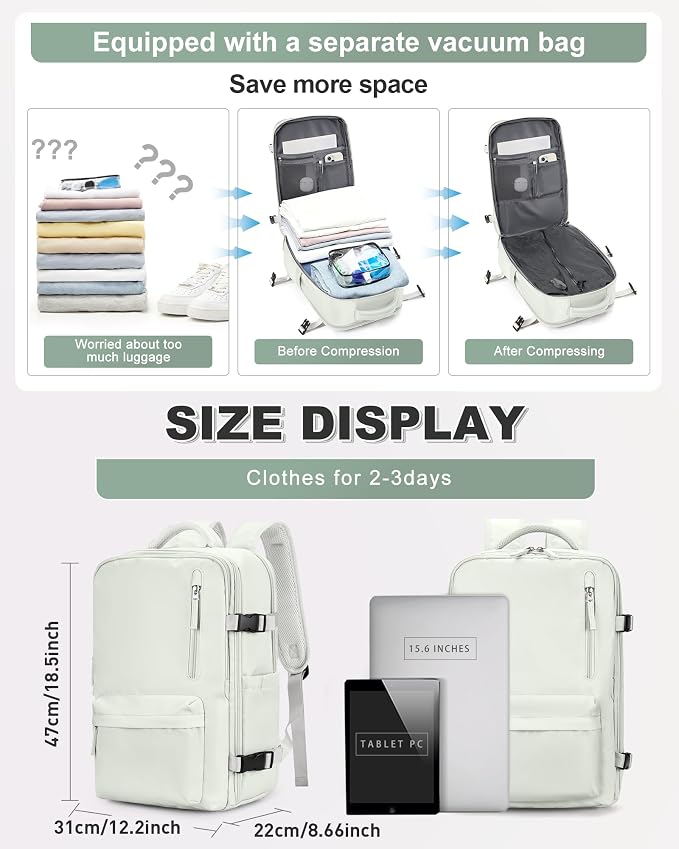 VGCUB Vacuum Backpack Travel with Pump, Vacuum Seal Compression Bags Laptop Backpack Personal Item - Image 2