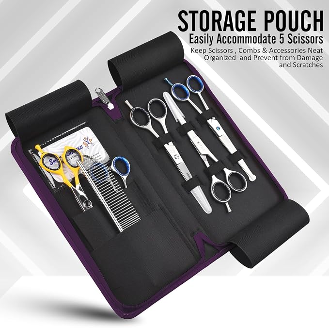 Leather 5 Scissor & Shear Storage Case for Hairstylist - Hairdresser -Scissor Holder Perfect for home-saloon use (Purple) - Image 3