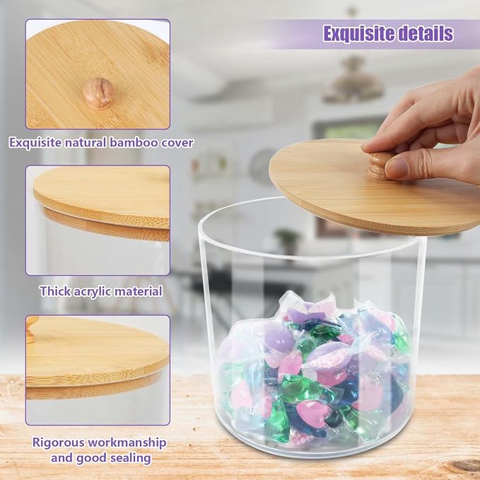 2 Pack Laundry Pods Container,Clear Laundry Room Organization Containers,Large Laundry Detergent Powder Storage Containers with Bamboo Lids & Labels for Scent Booster,Powder,Pods - Image 6