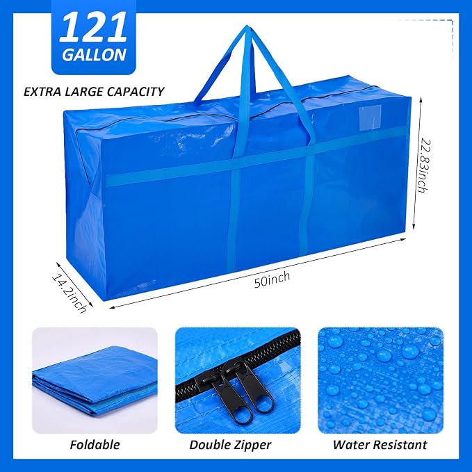 Windyun 4 Pack 121 Gallon Extra Large Moving Bags XXL Heavy Duty Storage Bag with Strong Zipper Handle Jumbo Big Tote Box Foldable for College Dorm Travel Clothes Duffle Blanket Pillow(Blue) - Image 2