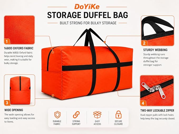 DoYiKe Extra Large Storage Duffle Bag, Duffel Bag for Travel Orange 130L - Image 5