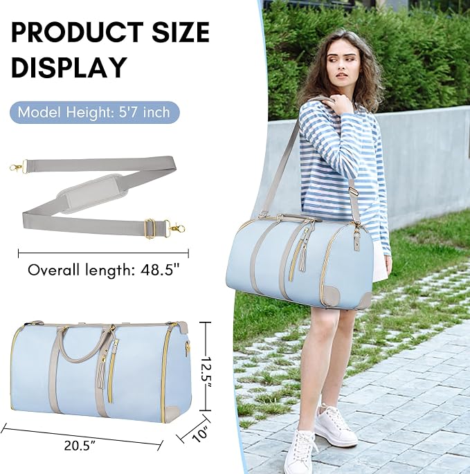Ytonet Garment Duffle Bags for Travel, Convertible Travel Garment Bag with Shoulder Strap, Large Carry on Garment Bag Overnight Bag for Women with Shoe Pouch, 2 in 1 Hanging Suitcase Travel Bags, Blue - Image 3