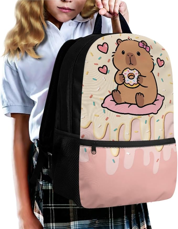 Capybara Ice Cream Girls Backpack Kids Cute School Bookbags with Lunch Box and Pencil Case for Primary Elementary Casual Daypack Set of 3 - Image 6