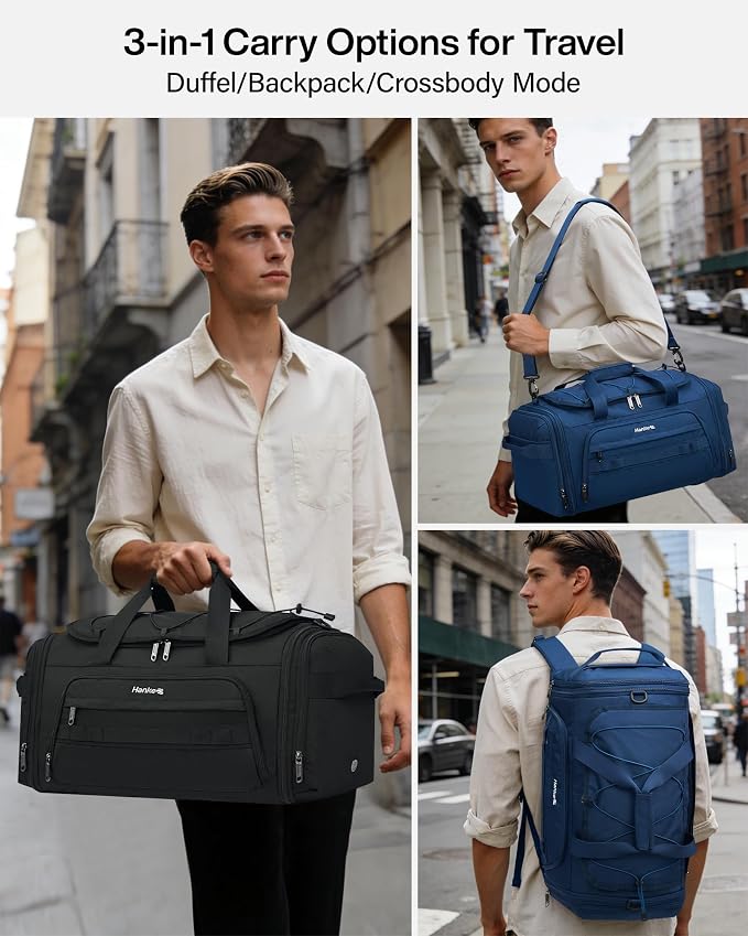 Hanke Duffle Bag for Travel, Dual Expandable 45L-55L Carry On Duffel, 3 In 1 Weekender Tote, Water Resistant Overnight Bag with 15.6" Compartment for Men Women, Caribbean Blue - Image 3