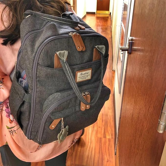 RUVALINO Diaper Bag Backpack - Multifunction Waterproof Travel Backpack, Baby Bag with Changing Pad & Stroller D-Ring & Pacifier Case - Travel Essentials & Baby Registry Search - Unisex, Dark Gray - Image 8