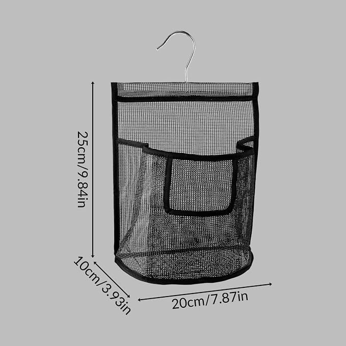 Tabanzhe Hanging Mesh Bag with Hook,Peg Bag Basket Shower Caddy Laundry Organizer Reusable Clothes Pegs Bag for Washing Lines Home College Travel Gym, Black, Toiletry Bag - Image 2