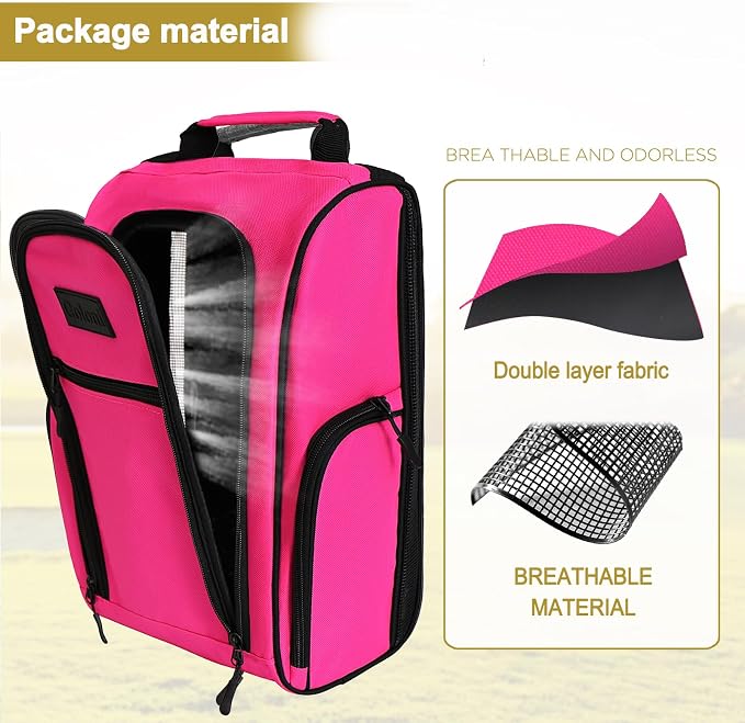 Goloni Golf Shoe Bag for Men Women, Ventilated Golf Shoe Bag with Side Pockets, Lightweight Portable Golf Shoe Carrier for Golf Shoes, Tees, Balls & Accessories,Pink - Image 4