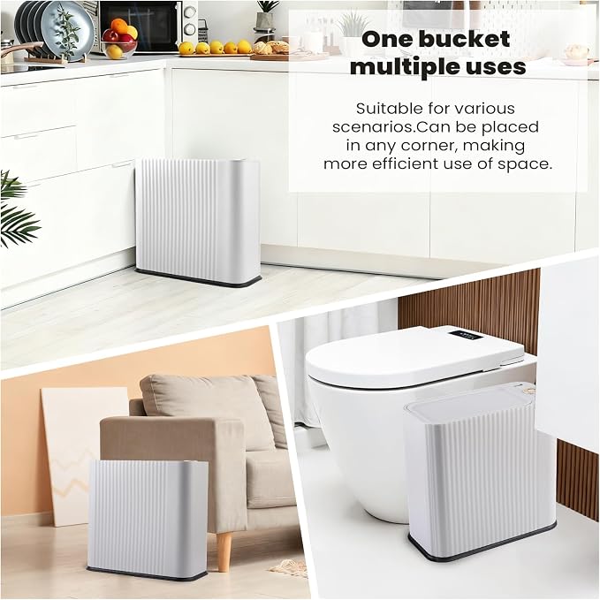XLHOMO 9-Piece Light Gray Bathroom Accessories Set - Modern Vertical Stripe Decor with Slim Wastebasket, Soap Dispenser & Toothbrush Set - Neutral Bath Organization Kit - Image 7
