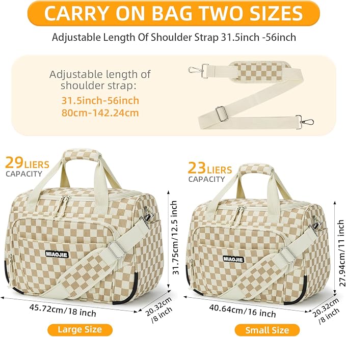 Underseat Carry On Luggage Lightweight Travel Tote Weekender Bag Overnight Duffle Bag for Travel, Travel Essentials Personal Item Travel Bag for Women, Corduroy Khaki Grid-16Inch - Image 4