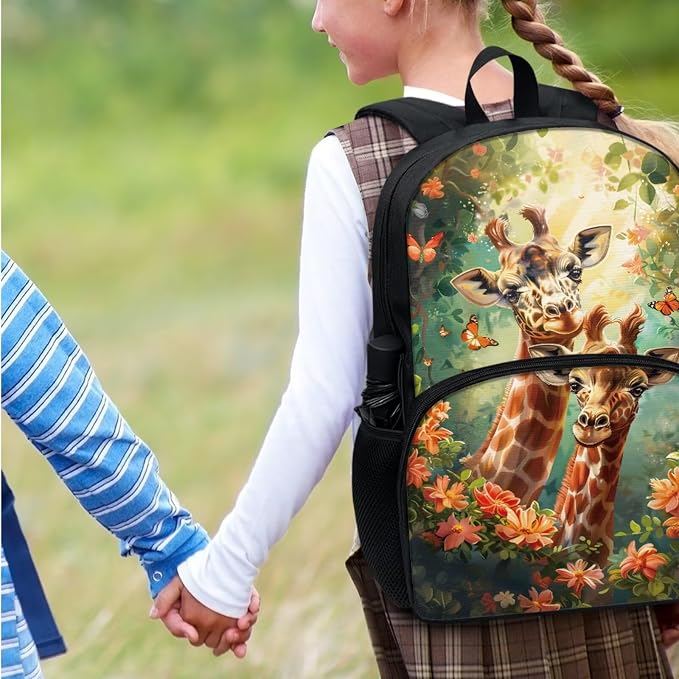 Cartoon Giraffe Schoolbag for Girls Boys Children School Backpack 4pcs Set,Cute Deer Bookbag Insulated Lunchbag Crossbody Water Bottle Holder Bag for Preschool,Kindergarten,Primary Students - Image 3