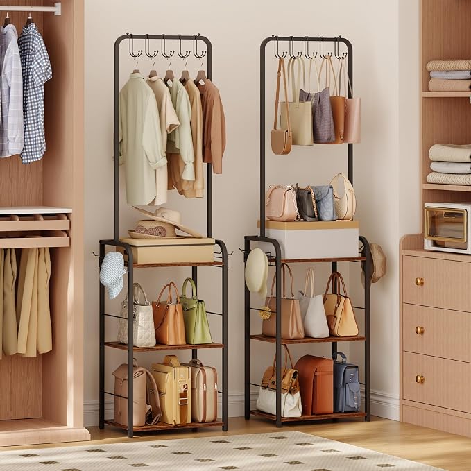 Floor-Standing Purse Organizer for Closet with 5 Hangers & 6 Side Hooks, Tall Purse Rack Stand for Purse Storage, High-Capacity Handbag Organizer, Multi-Purpose Purse Storage Organizer for Small Place - Image 9