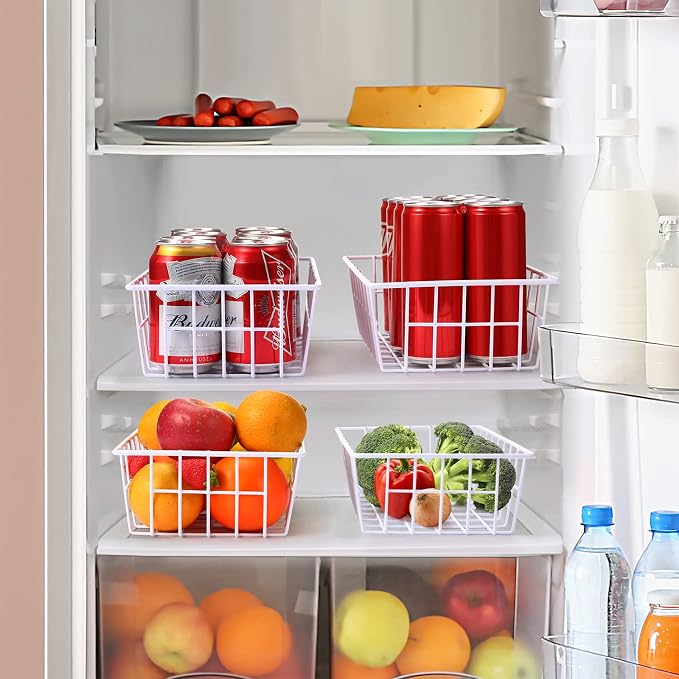 Orgneas Freezer Organizer Bins Metal Wire Storage Baskets for Upright Refrigerator Chest Freezer, Kitchen Pantry Storage and Organization for Fruit Vegetable Soda Cans Toys and Snacks, Set of 4 - Image 5