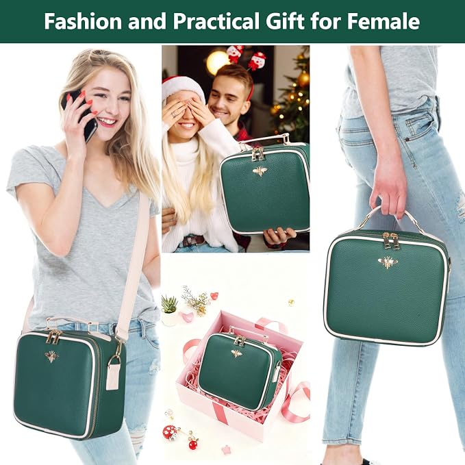 Travel Makeup Bag with Light Up Mirror, Portable Makeup Bag with Led Light Women Waterproof Makeup Travel Case adjustable dividers Rechargeable Vanity Mirror with 3 Color Lights (Green) - Image 5
