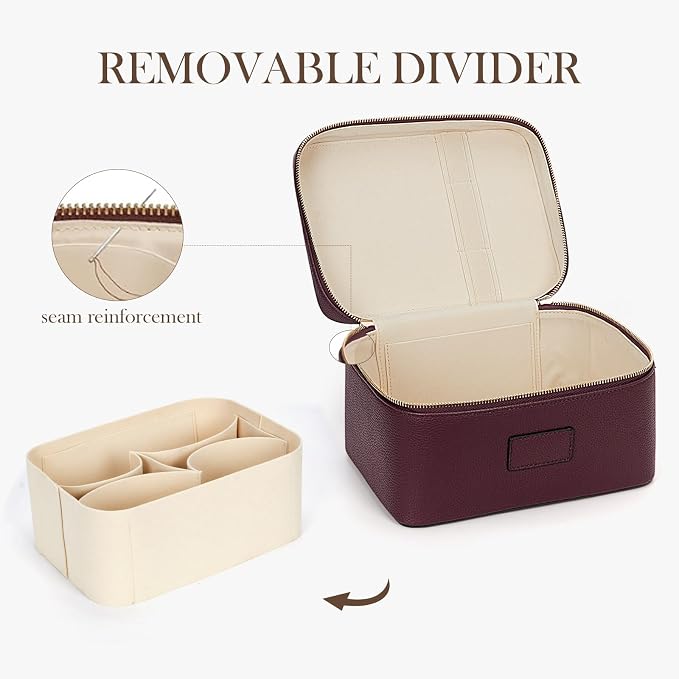 HiTotes Makeup Bag Large Vanity Case for Women Travel Cosmetic Bag Makeup Case Organizer Leather Travel Toiletry Bag - Image 4