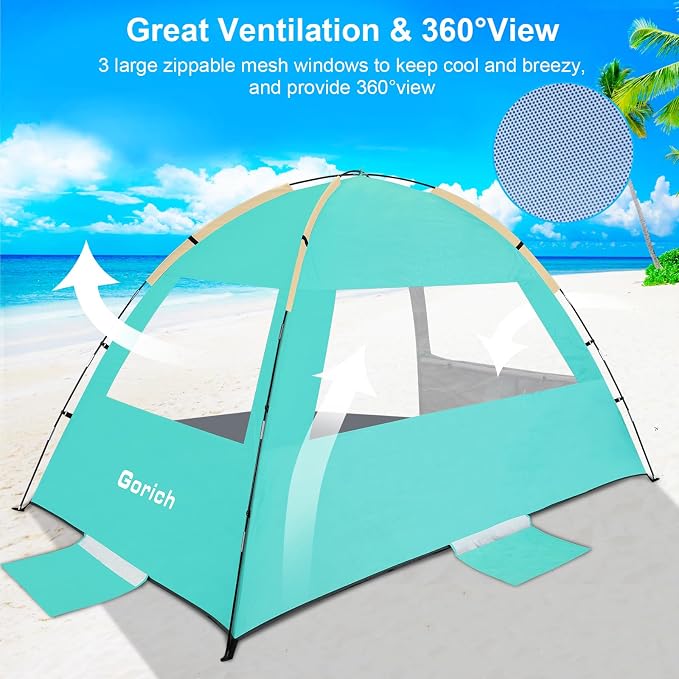 Gorich Beach Tent Sun Shelter for 3/4/6/8/10 Person with UPF 50＋ UV Protection, Lightweight & Easy Setup Beach Shade Canopy, Portable Beach Shade Tent Beach Cabana - Image 4