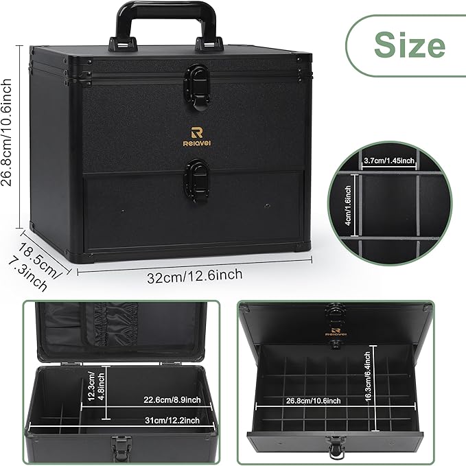 Relavel Nail Polish Organizer, Nail Bag Organizer Case Holds 36 to 60+ Bottles (15ml/0.5fl.oz) & Nail Lamp, Gel Polish Storage Box for Nail Supplies Kit, Manicure Tools, Nail Tech Accessories, Black - Image 6