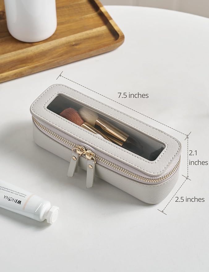 Popvibe Slim Makeup Brush Bag Travel Clear Toiletry Bag for Women Cute Make Up Bag for Traveling Cosmetic Bag Organizer Waterproof Tansparent Beauty Makeup Case Blue Gray - Image 5