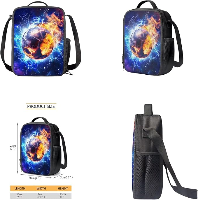 Galaxy Lightning Soccer Backpack for Boys Girls Backpack with Lunch Box Water Bottle Holder and Soft Pencil Case 4PCS Set Bookbag with Front Pocket for School 17 inch Large School Bag for Kids - Image 4