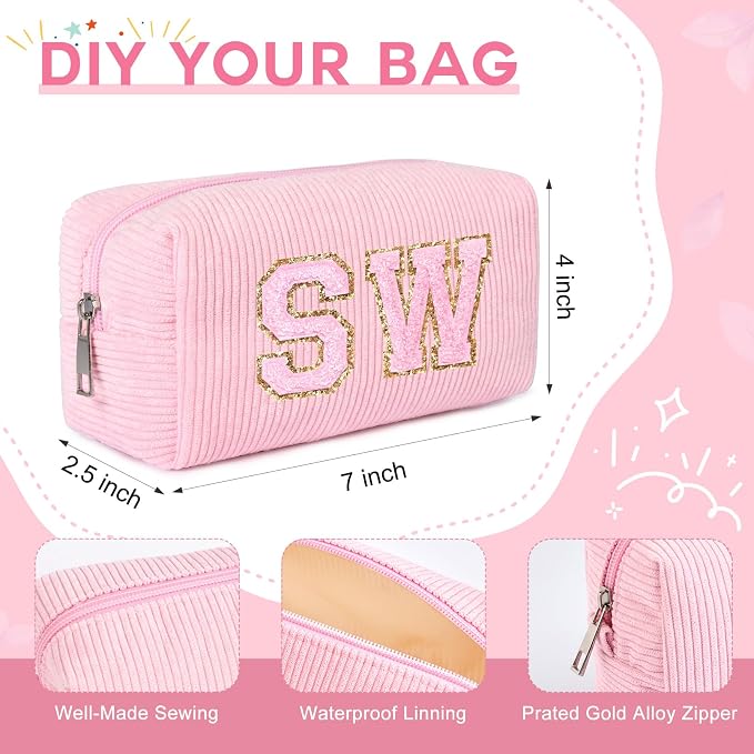 SOIDRAM 2 Pack Corduroy Makeup Bag for Women, Pink Makeup Pouch Small Cosmetic Bag Travel Toiletry Organizer for Skincare, Brushes & Essentials - Image 6