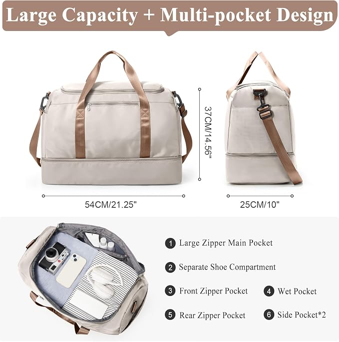 Extra Large Travel Duffel Bag, Carry-On Weekender Bags for Women Travel | Overnight Weekend Bag with Shoes Compartment for Travel Business Trips Sport Hospital - Image 4