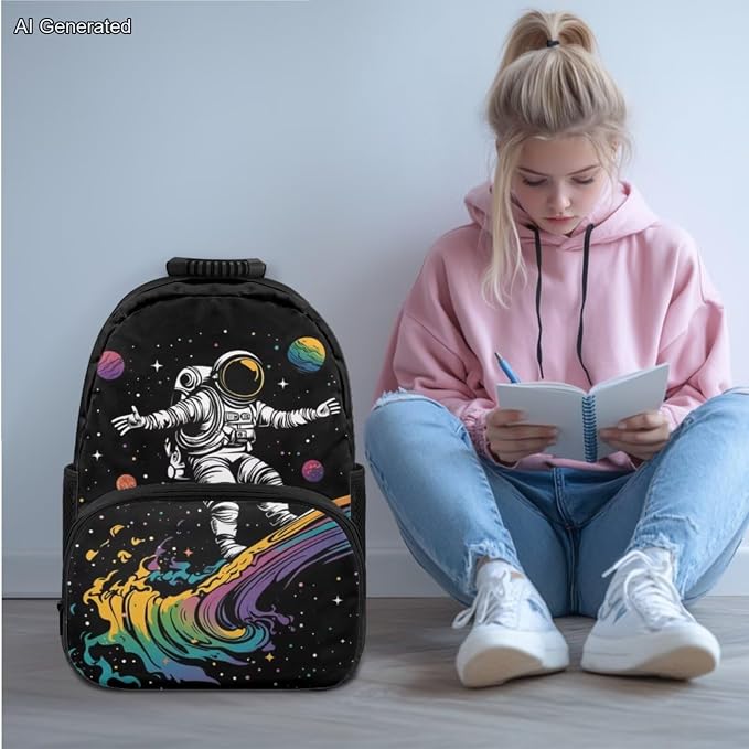 Galaxy Astronaut Bookbag for Boys Cute Animal School Bag for Kids 6-10 School Backpack Set and Lunch Box for Kids 4 Pieces School Bookbag for Primary Kindergarten School Toddler Kids Travel - Image 2