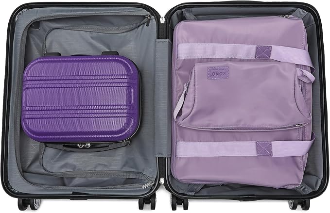 Kono Luggage Set 4 Piece Carry On Hardside Luggage with Spinner Wheels | Lightweight PC+ABS Carry On Suitcase with TSA Lock Purple - Image 8