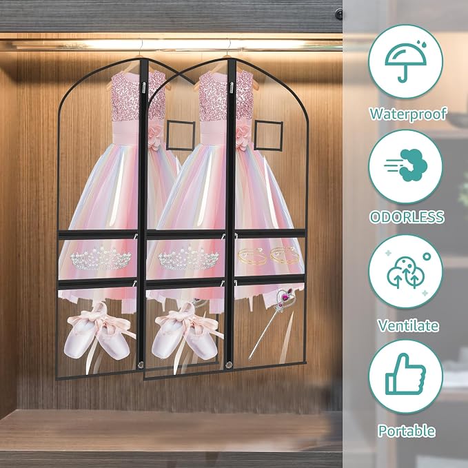 2 Pack Clear Garment Bags for Dance Costumes,40 Inch Transparent Dance Costume Bag with 4 Zipper Pockets & ID Window,Waterproof Hanging Garment Bag for Competition,Recital,Travel ﻿ - Image 3