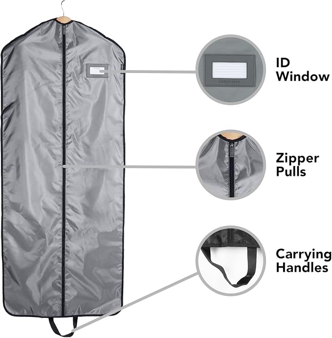 Covermates Keepsakes Garment Bag Set for Closet Storage and Travel – Breathable Suit and Dress Bags with ID Window and Carrying Handles – Heavy-Duty Hanging Wardrobe Protection Set, Grey - Image 5