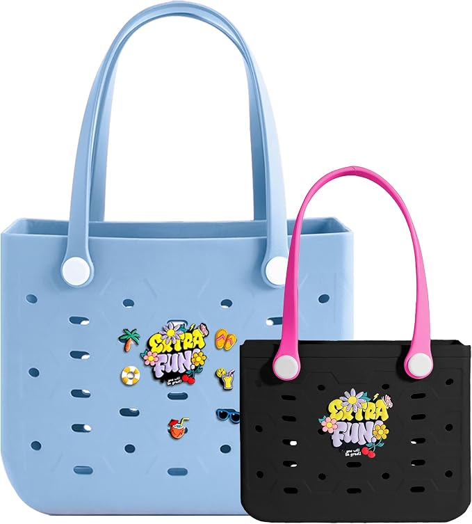 2-Pack Beach Bags Medium & Small,Waterproof Sandproof Rubber Tote Set for Women Men, Vacation Pool Boat Essentials - Image 5