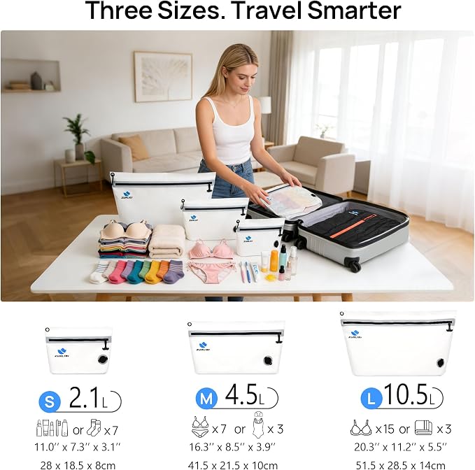 Zurligi Travel Vacuum Bags Kit with Pump, 3-Pack(S/M/L) for Underwear | Anti-rip Waterproof Vacuum Seal Bags with Detachable Carabiner for Bras, Socks, Toiletries and Carry-on Luggage & Travel Gear - Image 6