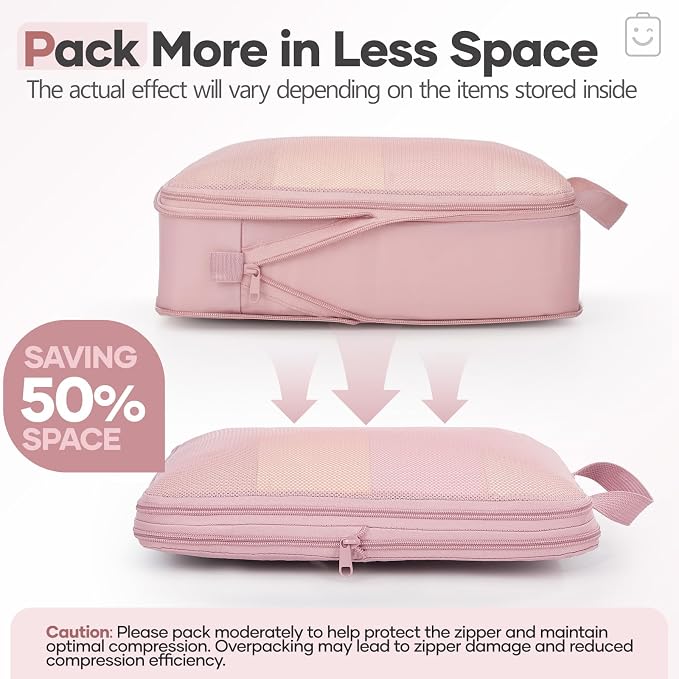 Veken 9/11 Set Compression Packing Cubes Garment Bags for Travel Essentials,Compressible Expandable Luggage Organizer Bags for Clothing,Space Saver Bags with Over 1000 pcs of Mesh Holes(Pink) - Image 6