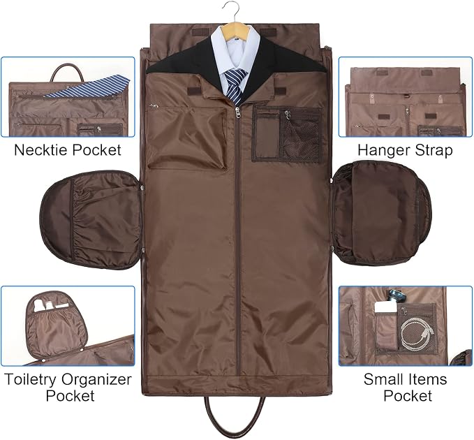 Convertible Garment Bag, Carry-On Suit Bag with Shoulder Strap | 2-in-1 lightweight hanging garment bag, multi-pocket foldable travel bag for weekend getaways for both men and women - Image 4
