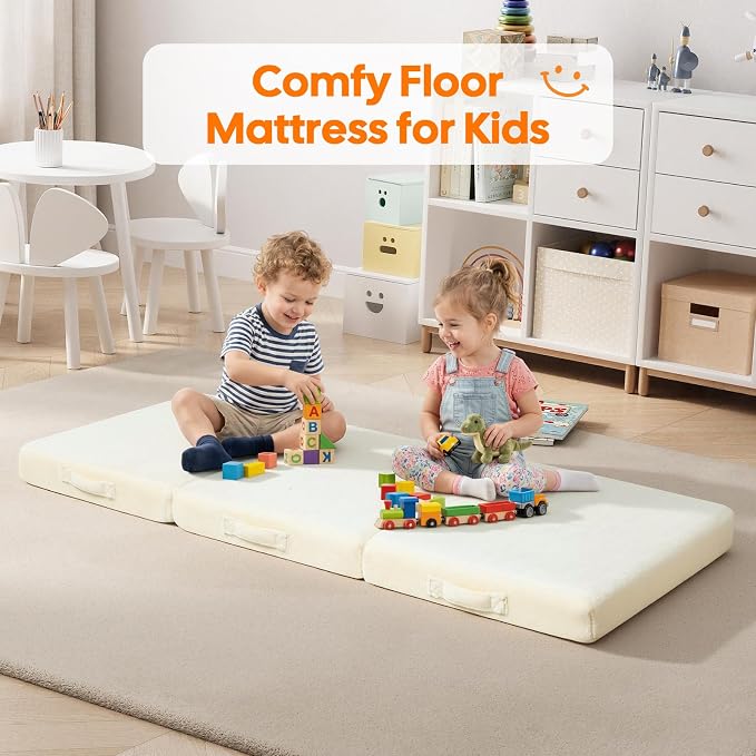 MeMoreCool Foldable Floor Mattress for Kids Trifold, 57x22 Inch Beige | Trifold futon floor mattress for playroom, reading nook and travel, washable - Image 6