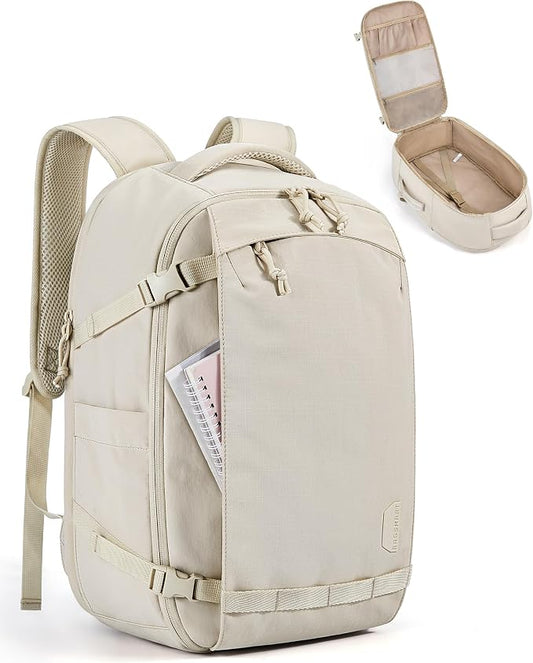 BAGSMART Travel Backpack for Women, 15.6 Inch Carry On Bag, Beige | TSA approved personal item fit for flights. Water resistant weekender daypack ideal for travel, business, and daily use. by BAGSMART